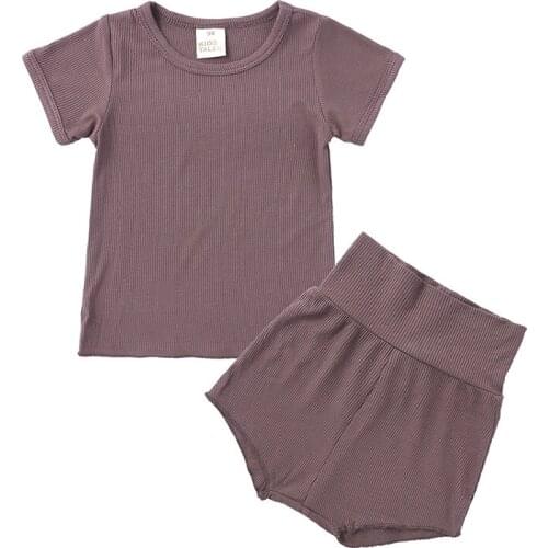 Baby Summer Clothing Newborn Kid Baby Boy Girl Clothes Short Sleeve Bodysuit Shorts Ribbed Solid 2Pcs Outfits Set