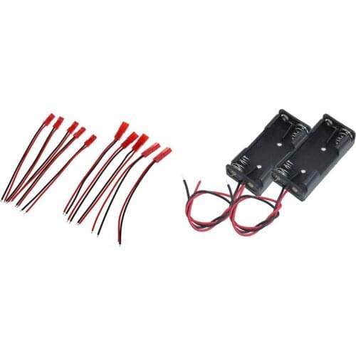 Top Deals 2 Pieces 2 Pin Black Plastic 2 x 1.5V AAA Battery Cell Case Holder & 5 Pairs 22AWG 100mm Cable W 2Pin JST M F Plug