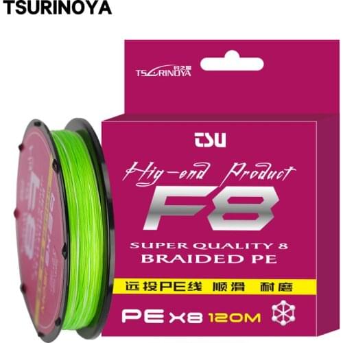 TSURINOYA F8 Multifilament Fishing Line 120m 11-45lb Drag Sink Tip Floating Line Long Casting PE Line Trout Fishing Wire