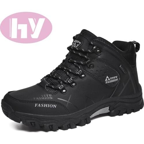Mens Boots Brand Winter Warm Snow Boots Waterproof Leather Men Sneakers Outdoor Lace-Up Male Hiking Boots Work Shoes Size39-47