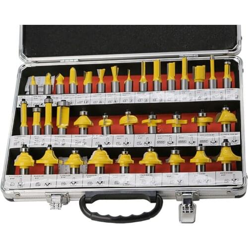 35PCS 1/2" Shank Tungsten Carbide Router Bit Set Wood Woodworking Cutter Trimming Knife Forming Milling Carving Cutting Tools