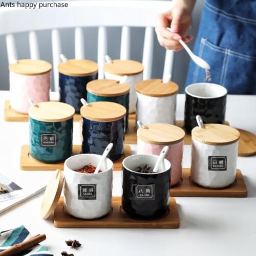 Kitchen Spice Jar Three-piece Set Ceramics Seasoning Box Set Combination Salt Shaker Condiment Bottles Home Use Spice Container