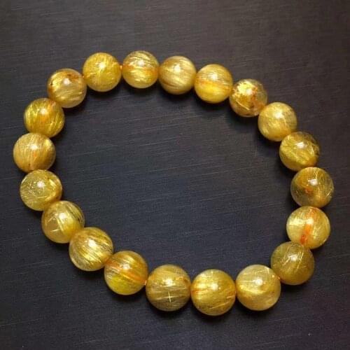 9.5mm Natural Gold Rutilated Quartz Clear Round Beads Bracelet Brazil Women Men Fashion Wealthy Stone Genuine AAAAAA