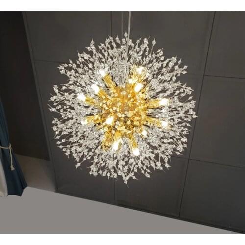 BTX Nordic Modern Crystal Dandelion Chandelier Lighting Pendant Lamp for Living Dining Room Home Decoration Chandeliers Crystal