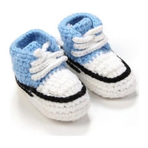 Newborn Shoes 10cm Multicolor Knitted Baby Crib Shoes Handmade Infant Crochet Booties Lace-up Newborn Shoes 10cm