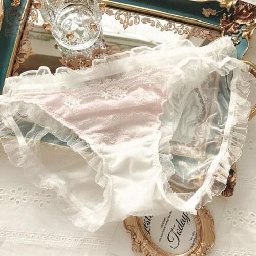 Sexy Lace Underwear Women Mesh Hollow-out Japanese Pink Panties Women Gauze Briefs Lingerie Ropa Interior Femenina Transparent