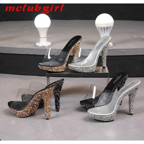 Mclubgirl Slippers Female New Summer Fashion 13CM 15CM Sexy High Heels Stiletto Womens Slides Shoes High Heels Sexy LFD