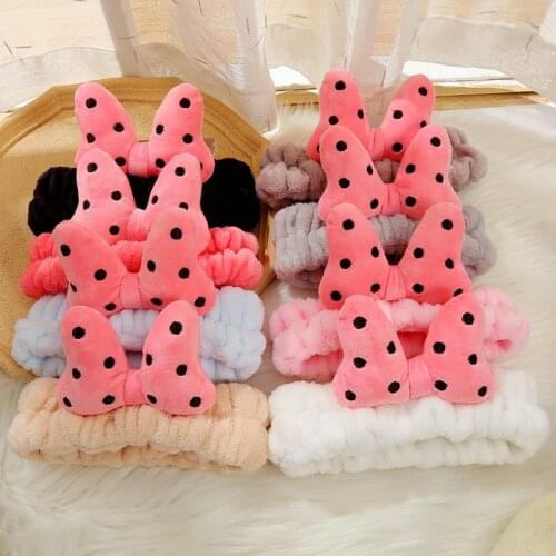 Cute Soft Bowknot Hair Scrunchies Sweet Girls Wash Makeup Hairband Party Dot Hair Bands Women Hair Accessories Head Bands Women