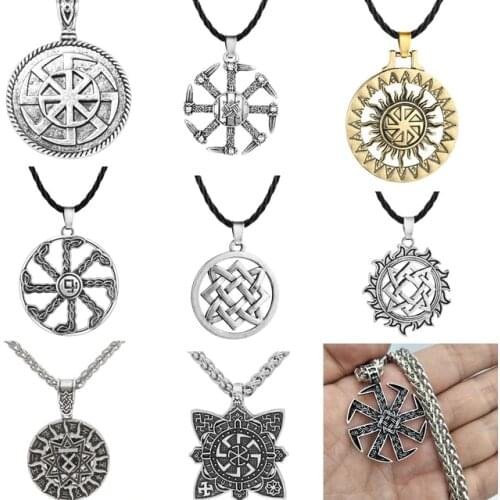 Slavic Kolovrat Wheel Amulet Pagan Pendant Necklace Viking Runes Star Of Russia Pentagram Talisman Vintage Jewelry Necklace