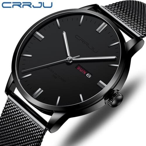 Top Luxury Brand CRRJU Men’s Watches Analog Watch Men Stainless Steel Waterproof Quartz Wristwatch Date Relogio Masculino