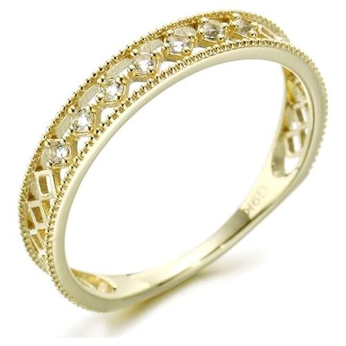 UBESTNICE G9K Yellow Gold White Topaz Rings Lace Hollow Geometric Trendy Office Fine Jewelry For Women Party Elegant All-match