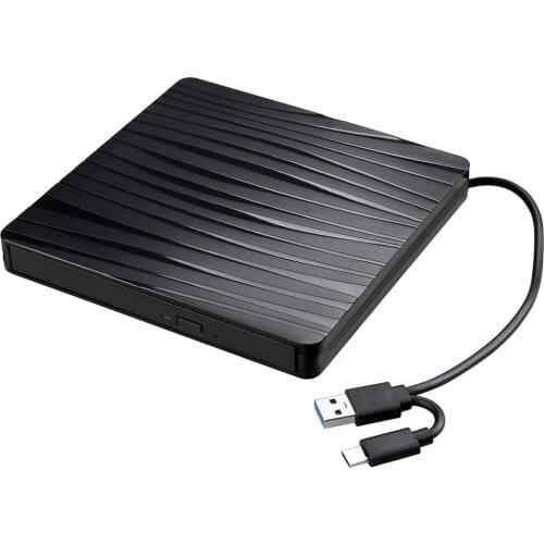 USB3.0+Type-C Dual-port Portable External Optical Drive CD/DVD Player Ultra-thin External DVD-ROM Drive for Windows/Mac OS