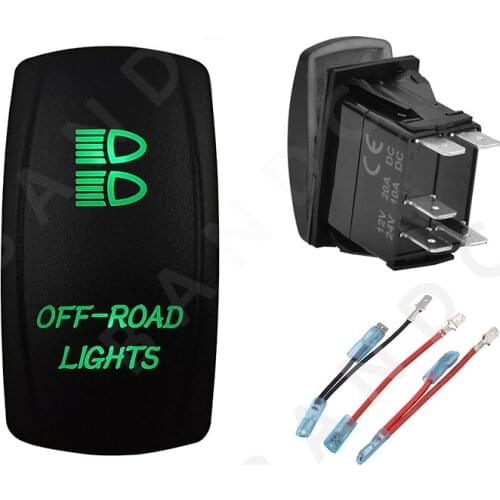 OFF-ROAD LIGHTS 5P ON-OFF Green LED Light Laser-Etched Rocker Switch for Car Boat ARB RV，Jumper Wires Set,Camping Accessories