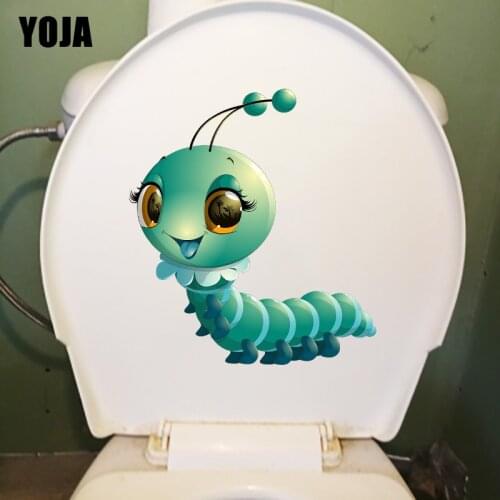YOJA 20.5×22.7CM Cute Green Caterpillar Funny Toilet Cover Decor Creative Cartoon Kids Room Wall Stickers T1-2719