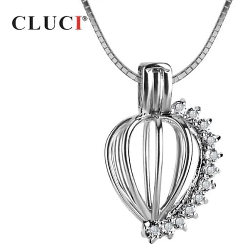 CLUCI Silver 925 Zircon Heart Charms Pendant Jewelry 925 Sterling Silver Pearl Locket Pendant for Women Valentines Gift SC009SB