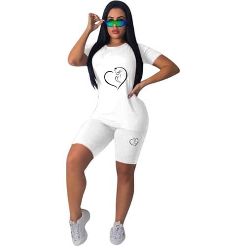 Women Short Sleeve Cat Paw Printed T-shirt Top Elastic Waist Shorts Two Pieces Casual Style Outfit Female O-Neck Pullover Tops