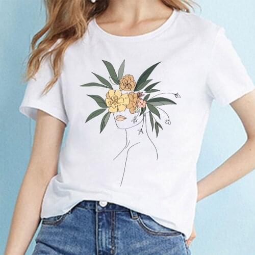 2021 Womens Flower Graphic Tees Cotton Short Sleeve Crew Neck Loose T Shirt Plus Size S-3XL Tops Female Summer Fashion