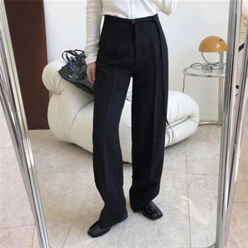 2021 New Women Fashion Loose Black Bandage Straight Zipper Office Lady High Waist Trousers Spring And Autumn X366
