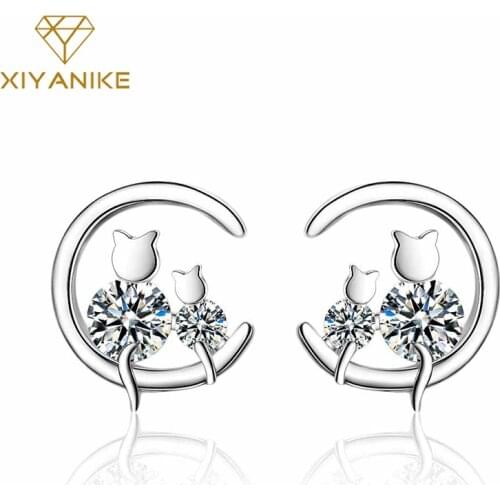 XIYANIKE 925 Sterling Silver 2019 New Simple Cat Crystal Stud Earrings For Women Trendy Elegant Ear Hoops Jewelry Accessories