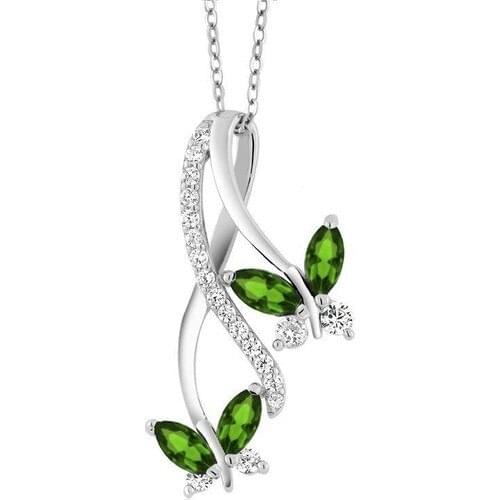 Enes Store Infinity Diamond Model Emerald Cubic Zirconia Butterfly Lady Silver Necklace