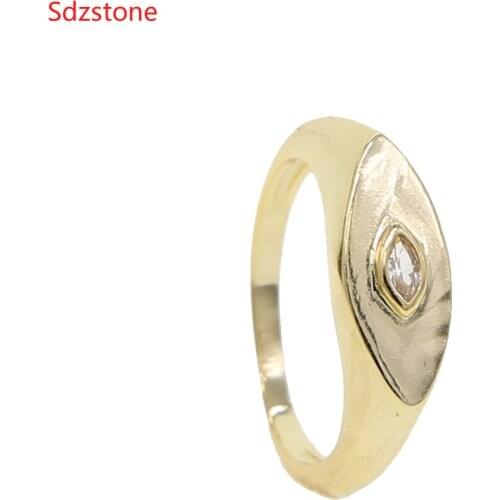 Gold color JEWELRY US Size 5 6 7 8 Lucky Turkish Evil Eye Gold Wide Band Finger Ring for Women