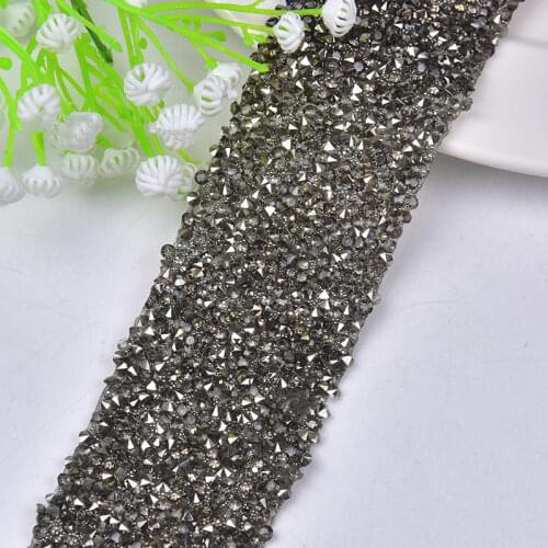 1 Yard Hotfix Black Rhinestone Tape Trim Mesh Strass Chain Crystal Banding Bridal Applique Diy Garment Wedding Dress Decoration