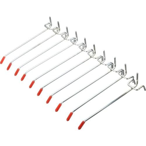 10pcs Wall Retail Display Shop Peg Hooks Included End Cap Stainless steel Single Hook Fit 25mm Board