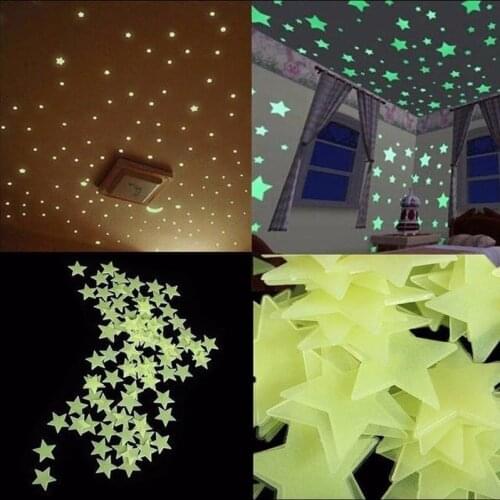 100pcs 3D Stars Wall Stickers Luminous Fluorescent Wall Stickers For Baby Room Bedroom Ceiling Home Decor Glow In The Dark