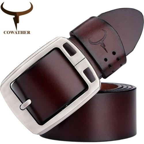 COWATHER cowhide genuine leather belts for men brand Strap male pin buckle vintage jeans belt 100-150 cm long waist 30-52 XF001