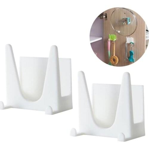 2pcs Wall Mounted Plastic Pan Cover Rack Pot Lid Holder Kitchen Cooking Tool Organizer Storage Shelf