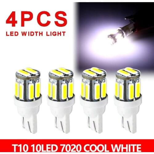 4PCS White T10 7020 10SMD LED W5W Wedge Tail Side Car Light Turn Parking Bulbs Replacement Reverse Reading Lamp