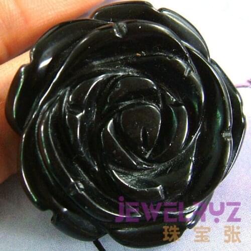5pcs/lot New Fashion Natural Obsidian Carved Rose Pendant Black Stone Flower Pendant Figurine Lucky Jewelry for Gift RP03
