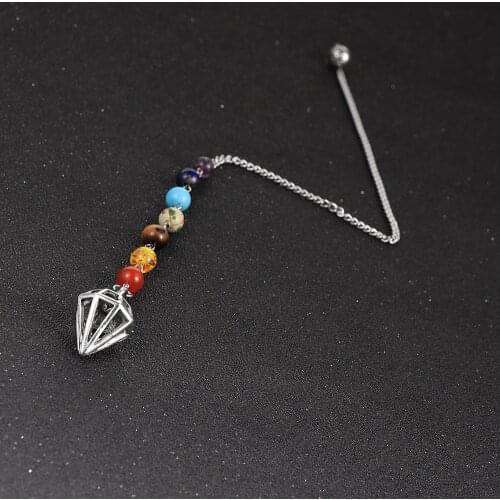 7 Chakra Yoga Hexagonal Conical Pendulum Reiki Natural Stone Pendant Divination Amulet Women Men Pyramid Pendule Reiki Pendulums