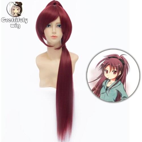 75cm Puella Magi Madoka Magica Sakura Kyouko Wine Red Ponytail Wig Cosplay Costume Synthetic Hair Peruca High temperature Fiber