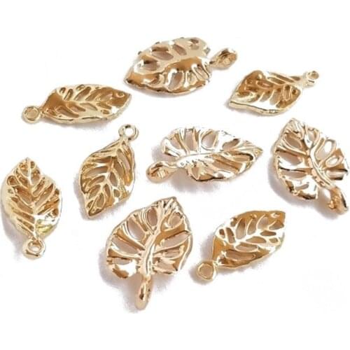 8PCS 14k Gold Plated Hollow Leaf Pendant Bracelet Making Supplies for Jewelry Findings Components DIY Hand Made Accessories