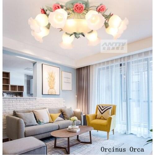 American Country Flower Glass Roof Lighting Living Room Restaurant Bedroom Korean Rural Romantic Rose Roof Lighting