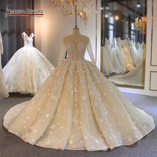 Long sleeves ball gown wedding dress amanda novias high quality custom made
