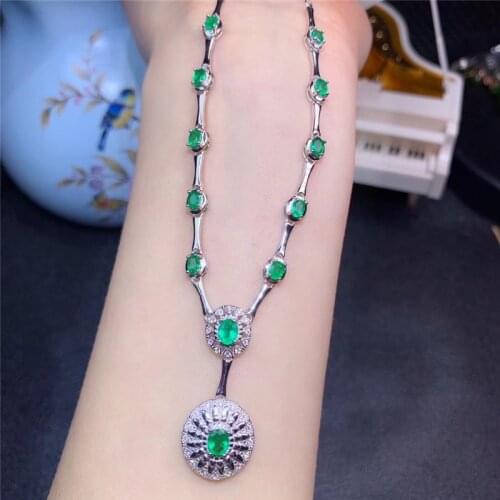 Fine jewelry natural Emerald 925 sterling silver new women pendant necklace chain support test luxury beautiful
