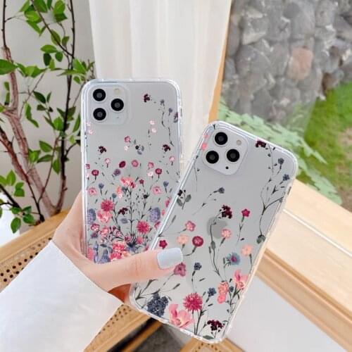 Clear Hand Painted Phone Case For iphone X XS MAX XR Flower Cover Transparent Case For iPhone 6 7 8 Plus SE 2 12 11 pro MAX Mini
