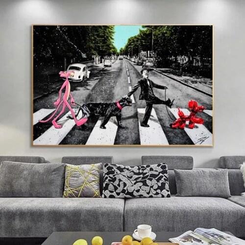 Black and White Crossing The Road Street Mural Poster Family Room Childrens Room Bedroom Wall Decoration Canvas Art (no Frame)