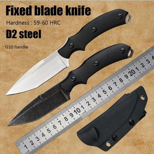D2 Steel Camping Combat Utility Self Defense EDC Tool Couteau Fixed Blade Survival Hunting Military Army Tactical Knife G10