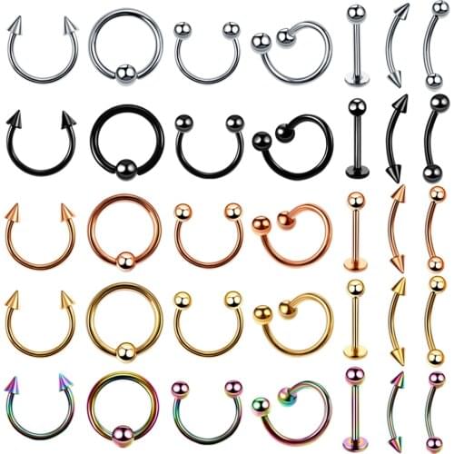 1PC G23 Titanium Nose Lip Ear Cartilage Tragus Piercing Eyebrow Horseshoe Rings Piercing Captive Bead Ring Sexy Piercing Jewelry