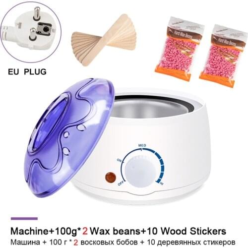 Electric Hair Removal Wax-melt Machine Heater Wax Beans 10pcs Wood Stickers Hair Removal Sets Waxing Kit cera depilatori
