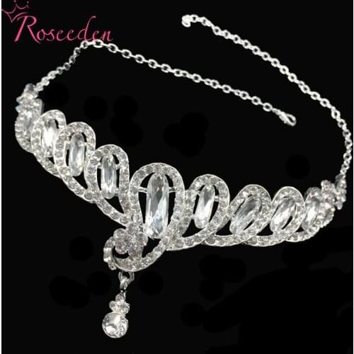Hot Bride Silver Color Crystal Headpiece Frontlet Wedding Tiaras Head Jewelry For Women Bridesmaid Hair Ornaments RE177-2