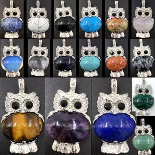 Jaspe Opal Goldstone Blue Sand Carnelian Crystal Malachite Lapis Lazuli Tigers Eye Howlite Aventurine Owl Pendant Bead WB551