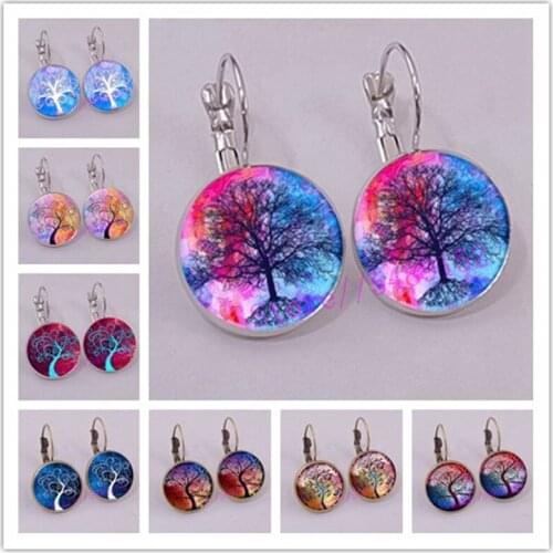Hot! Tree of Life Glass Pendant Earrings Vintage Tree of Life Cabochon Glass Earrings for Women Jewelry Gifts