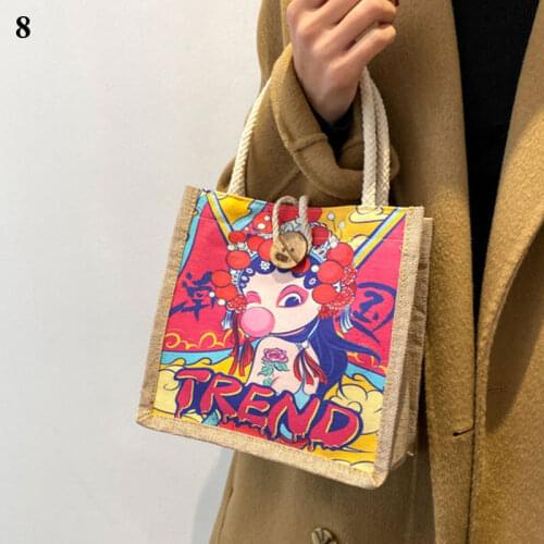 Fashion Simple Tote Bag Japanese Style Cartoon Canvas Bag Female New Ethnic Style Retro Handbag Large Capacity Shopping Bag