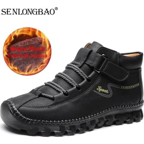 New Winter Outdoor Men Boots Plush Warm Mens Snow Boots High Quality Leather Ankle Boots Non-slip Motorcycle Boots Mens Shoes