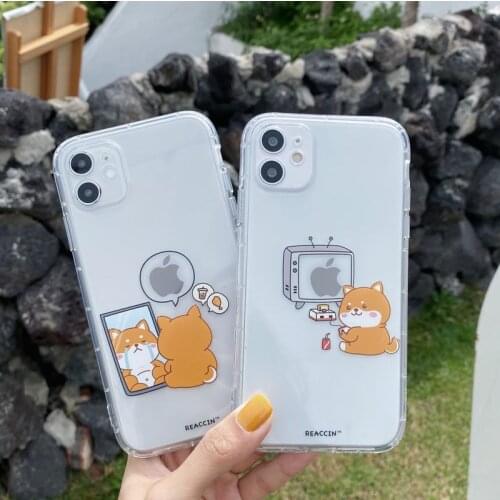Lovely Cartoon Dog Shiba Inu Clear TPU Soft Transparent Phone Case Cover For iPhone 7 8 Plus SE 2020 11 12 Pro Max X XR XS Max