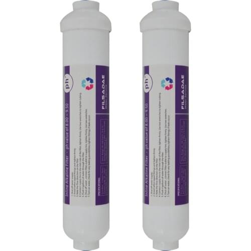 PACK of 2 Reverse Osmosis Post Filter 10" L x 2" OD Inline Alkaline Water Filter Cartridge after filter ph value of 8.00 - 9.50